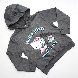 Hello Kitty Pullover Hoodie Heathered Grey Hello Kitty What's Up? Print Sz Small